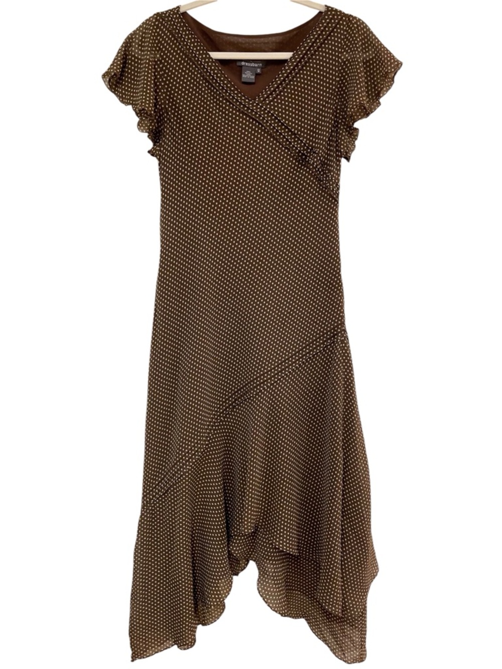 Y2K Adrianna Papell Dressbarn Silk Midi Dress Brown Polka Dot Indie Grunge 12
